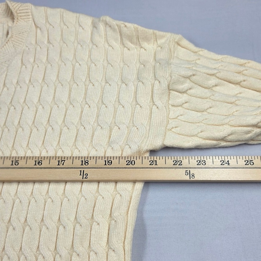 Cream Cable Knit Scalloped V-Neck Cardigan Sweater Large B8C745 - Picture 4 of 11